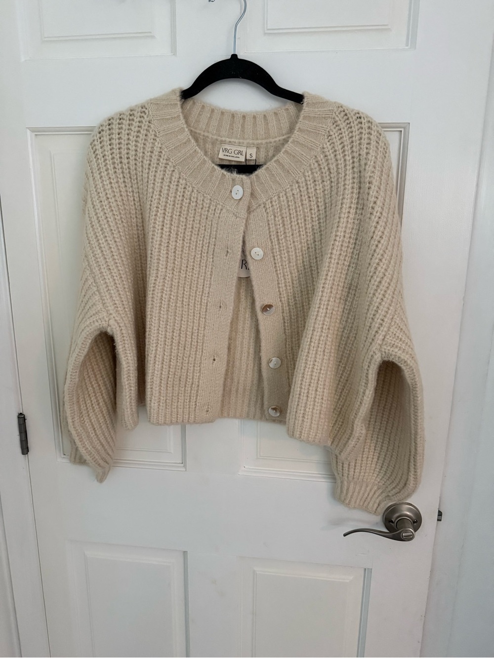 Vrg grl  Ivory Chunky Ribbed Button-Front Cardigan